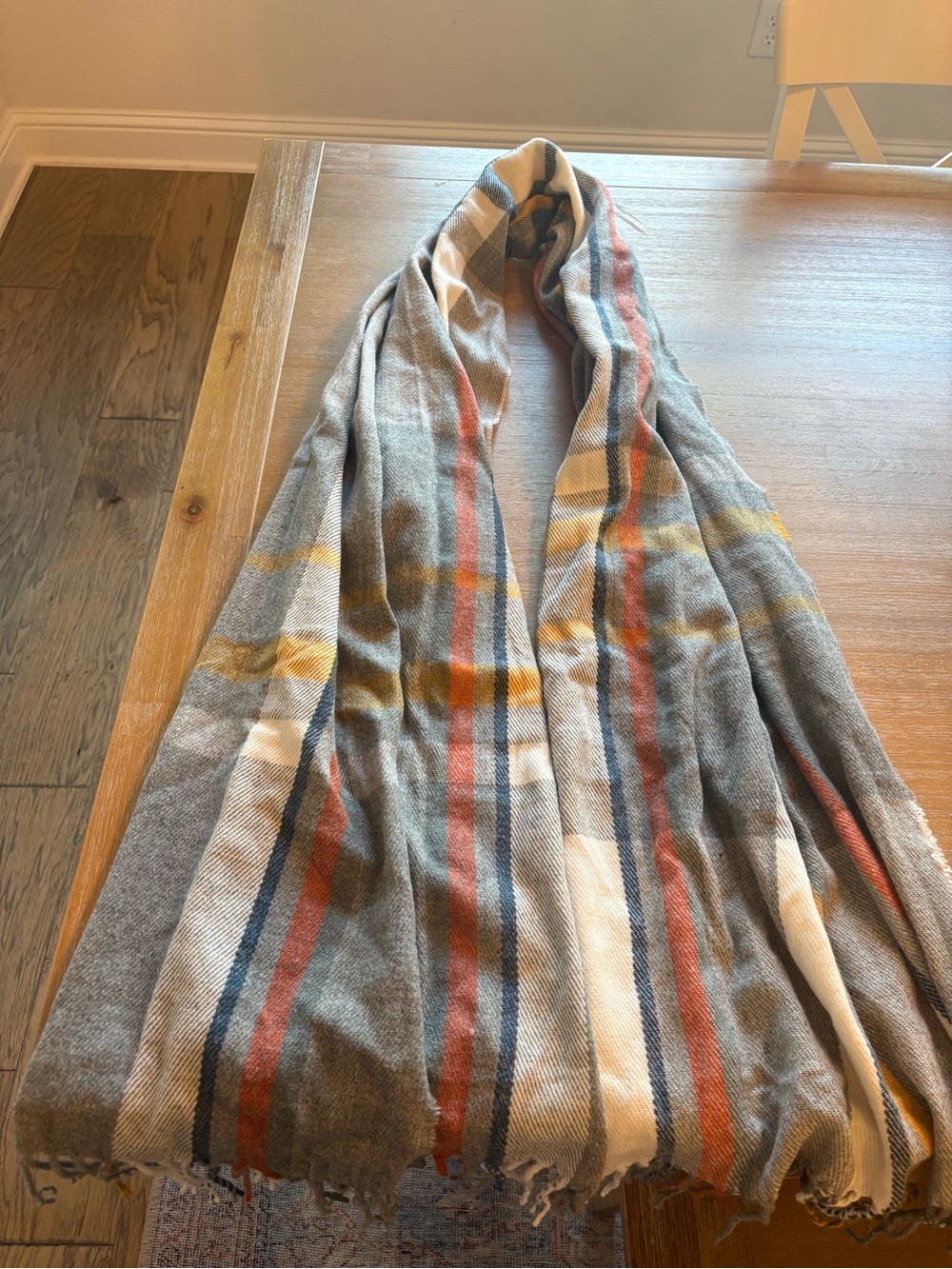 Cozy Gray Striped Women's Scarf with Warm Accent Hues
